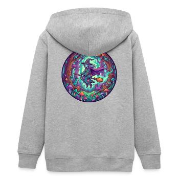 Sorcière sur balai volant Motif fantastique en bois de sorcière - Veste à capuche ado bio Stanley/Stella - gris chiné - Dos - AI Model Teenager Male light (155cm)