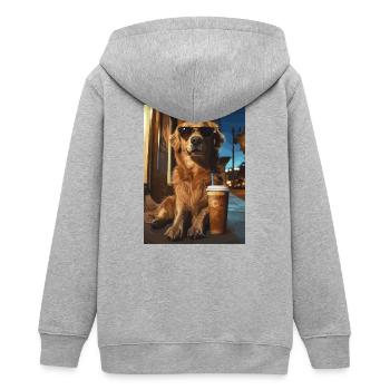 Golden Retriever with Iced Coffee - Teens Organic Zip-up Hoodie by Stanley/Stella - heather grey - Back - AI Model Teenager Male light (155cm)