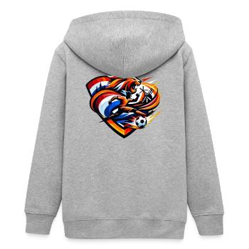 Royal Holland Lion football - Teens Organic Zip-up Hoodie by Stanley/Stella - heather grey - Back - AI Model Teenager Male light (155cm)