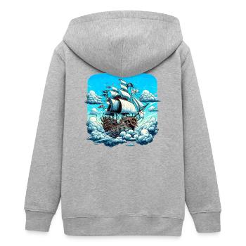 Piratenschiff über Wolkenmeer - Teenager Organic Kapuzenjacke Mini Cultivator von Stanley/Stella - Grau meliert - Hinten - AI Model Teenager Male light (155cm)