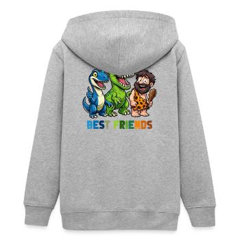 Dino Best Friends Höhlenmensch Comic - Teenager Organic Kapuzenjacke Mini Cultivator von Stanley/Stella - Grau meliert - Hinten - AI Model Teenager Male light (155cm)