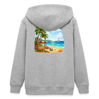 Willkommen am Tropenstrand - Teenager Organic Kapuzenjacke Mini Cultivator von Stanley/Stella - Grau meliert - Hinten - AI Model Teenager Male light (155cm)