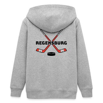 Regensburg Eishockey - Teenager Organic Kapuzenjacke Mini Cultivator von Stanley/Stella - Grau meliert - Hinten - AI Model Teenager Male light (155cm)