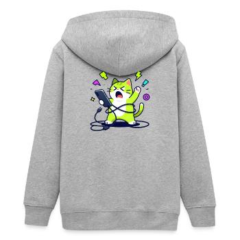 Overwhelmed funny geek chat with phone - Teens Organic Zip-up Hoodie by Stanley/Stella - heather grey - Back - AI Model Teenager Male light (155cm)