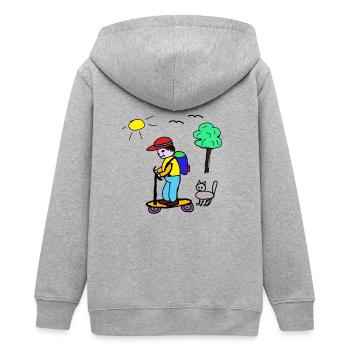 Child Children School Child Cat Friends - Teens Organic Zip-up Hoodie by Stanley/Stella - heather grey - Back - AI Model Teenager Male light (155cm)