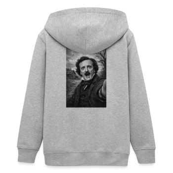 Edgar Allan Poe Self-Portrait - Teens Organic Zip-up Hoodie by Stanley/Stella - heather grey - Back - AI Model Teenager Male light (155cm)