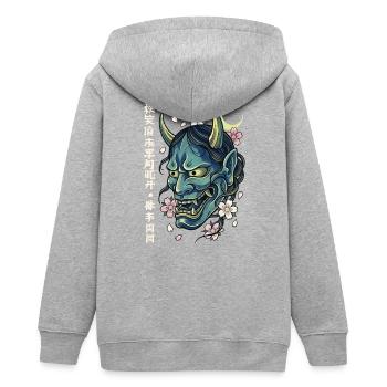 Hannya – Yōkai-Dämon - Teenager Organic Kapuzenjacke Mini Cultivator von Stanley/Stella - Grau meliert - Hinten - AI Model Teenager Male light (155cm)