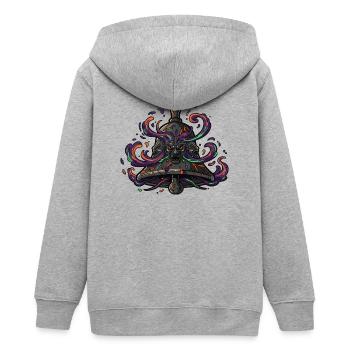 Totenkopf Glocke Neon - Teenager Organic Kapuzenjacke Mini Cultivator von Stanley/Stella - Grau meliert - Hinten - AI Model Teenager Male light (155cm)