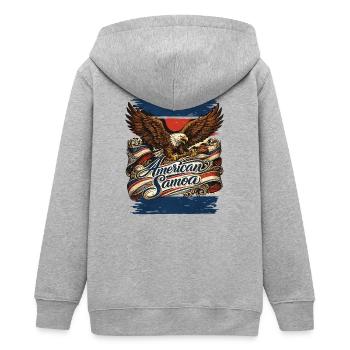 Adler über Flaggenband American Samoa - Teenager Organic Kapuzenjacke Mini Cultivator von Stanley/Stella - Grau meliert - Hinten - AI Model Teenager Male light (155cm)