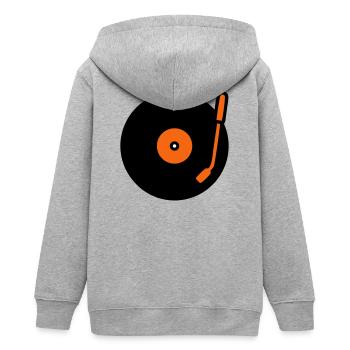 Retro Audio Schallplatte Tonarm - Teenager Organic Kapuzenjacke Mini Cultivator von Stanley/Stella - Grau meliert - Hinten - AI Model Teenager Male light (155cm)