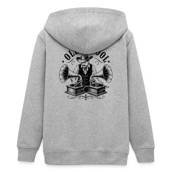 Old School DJ with Gramophone - Teens Organic Zip-up Hoodie by Stanley/Stella - heather grey - Back - AI Model Teenager Male light (155cm)