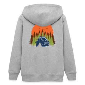 Wandern Berg Natur Zelten Camping  wald Geschenk - Teenager Organic Kapuzenjacke Mini Cultivator von Stanley/Stella - Grau meliert - Hinten - AI Model Teenager Male light (155cm)