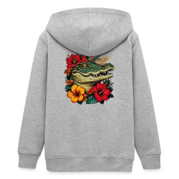 Alligatorenkopf Tropenblüten - Teenager Organic Kapuzenjacke Mini Cultivator von Stanley/Stella - Grau meliert - Hinten - AI Model Teenager Male light (155cm)