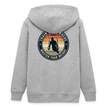Calisthenics Bodyweight Training Fitness Strength - Teens Organic Zip-up Hoodie by Stanley/Stella - heather grey - Back - AI Model Teenager Male light (155cm)