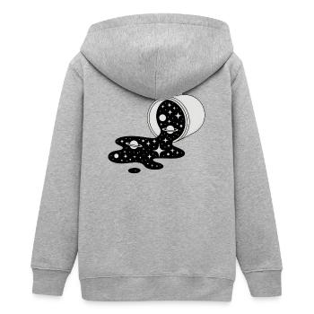 Cosmic Spill Galaxy Pour - Teenager Organic Kapuzenjacke Mini Cultivator von Stanley/Stella - Grau meliert - Hinten - AI Model Teenager Male light (155cm)