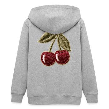Kirschen Stickoptik Patch Design - Teenager Organic Kapuzenjacke Mini Cultivator von Stanley/Stella - Grau meliert - Hinten - AI Model Teenager Male light (155cm)