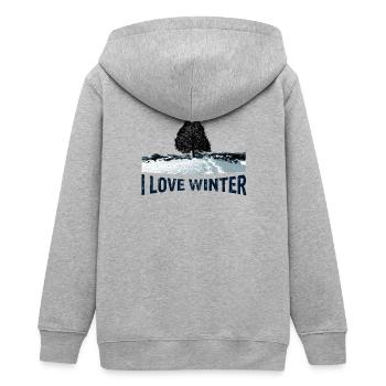I love Winter Baum mit - Teenager Organic Kapuzenjacke Mini Cultivator von Stanley/Stella - Grau meliert - Hinten - AI Model Teenager Male light (155cm)