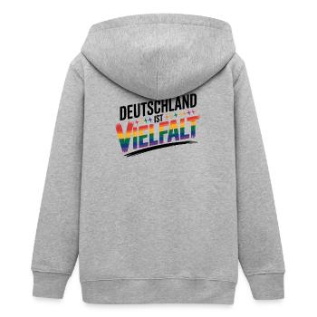 Deutschland ist Vielfalt - Cool Pride Logo - Teenager Organic Kapuzenjacke Mini Cultivator von Stanley/Stella - Grau meliert - Hinten - AI Model Teenager Male light (155cm)
