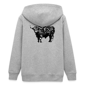 Highland Cattle - Teenager Organic Kapuzenjacke Mini Cultivator von Stanley/Stella - Grau meliert - Hinten - AI Model Teenager Male light (155cm)
