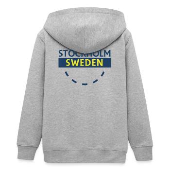 Stockholm Sweden Wordmark Blue Yellow - Teens Organic Zip-up Hoodie by Stanley/Stella - heather grey - Back - AI Model Teenager Male light (155cm)