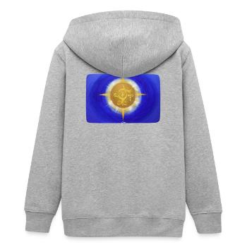 SchöpfungsLicht des göttlichen Schutzes 1 - Teenager Organic Kapuzenjacke Mini Cultivator von Stanley/Stella - Grau meliert - Hinten - AI Model Teenager Male light (155cm)