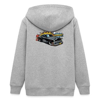 Chevy Bel Air 1954 - American Dream Hot Rod Comic - Teenager Organic Kapuzenjacke Mini Cultivator von Stanley/Stella - Grau meliert - Hinten - AI Model Teenager Male light (155cm)