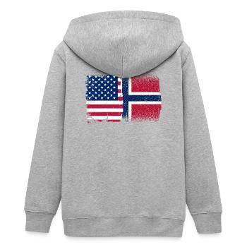 Hinweis Mashup USA Norwegen - Teenager Organic Kapuzenjacke Mini Cultivator von Stanley/Stella - Grau meliert - Hinten - AI Model Teenager Male light (155cm)