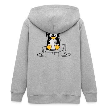 Cooler Pinguin mit Kopfhörern auf Eis - Teenager Organic Kapuzenjacke Mini Cultivator von Stanley/Stella - Grau meliert - Hinten - AI Model Teenager Male light (155cm)