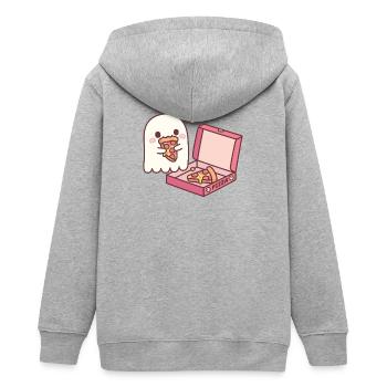 Fantôme mignon mangeant de la pizza drôle - Veste à capuche ado bio Stanley/Stella - gris chiné - Dos - AI Model Teenager Male light (155cm)