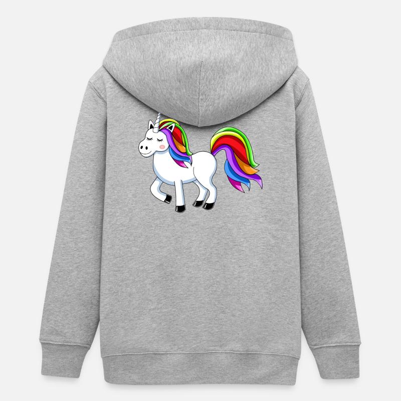 Dessin animé de licorne arc-en-ciel - Veste à capuche ado bio Stanley/Stella - gris chiné