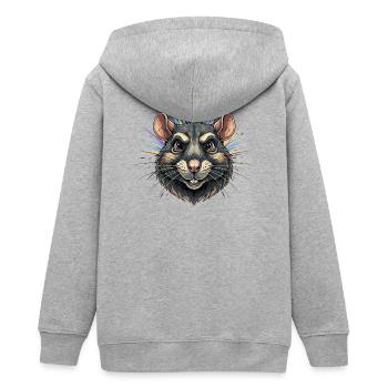 Bunter Rattenkopf mit Farbausbruch - Teenager Organic Kapuzenjacke Mini Cultivator von Stanley/Stella - Grau meliert - Hinten - AI Model Teenager Male light (155cm)