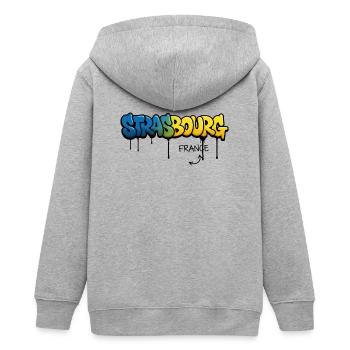 Lettrage strasbourgeois façon graffiti - Veste à capuche ado bio Stanley/Stella - gris chiné - Dos - AI Model Teenager Male light (155cm)