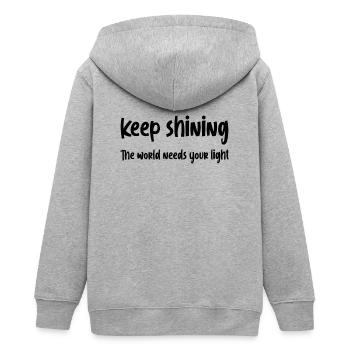 Keep shining, The world needs your light - Teens Organic Zip-up Hoodie by Stanley/Stella - heather grey - Back - AI Model Teenager Male light (155cm)