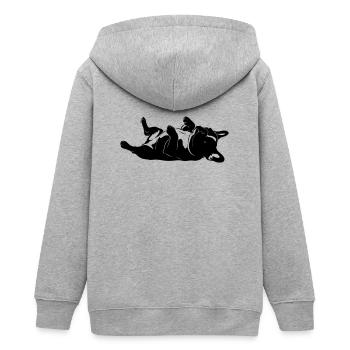Liegender Hund auf dem Rücken - Teenager Organic Kapuzenjacke Mini Cultivator von Stanley/Stella - Grau meliert - Hinten - AI Model Teenager Male light (155cm)