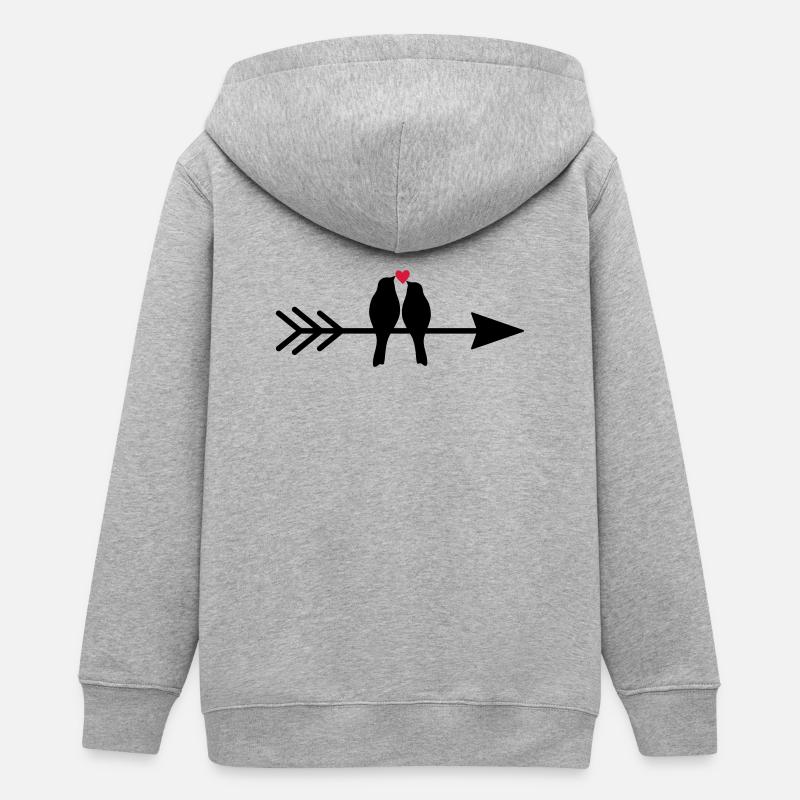 Oiseau oiseaux coeur couple sur flèche cadeau amour - Veste à capuche ado bio Stanley/Stella - gris chiné