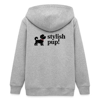 Entzückender schwarzer Welpe mit rosa Halsband - Teenager Organic Kapuzenjacke Mini Cultivator von Stanley/Stella - Grau meliert - Hinten - AI Model Teenager Male light (155cm)