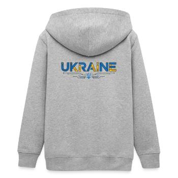 Circuit Ukraine Typographie - Veste à capuche ado bio Stanley/Stella - gris chiné - Dos - AI Model Teenager Male light (155cm)