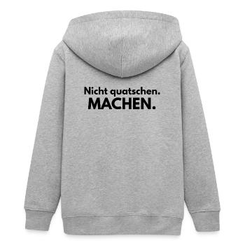 Nicht quatschen. Machen. - Teenager Organic Kapuzenjacke Mini Cultivator von Stanley/Stella - Grau meliert - Hinten - AI Model Teenager Male light (155cm)