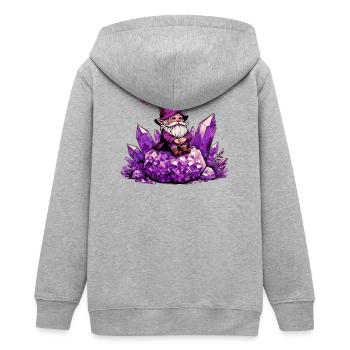 Gnome sitting on an Amethyst Crystal - Teens Organic Zip-up Hoodie by Stanley/Stella - heather grey - Back - AI Model Teenager Male light (155cm)