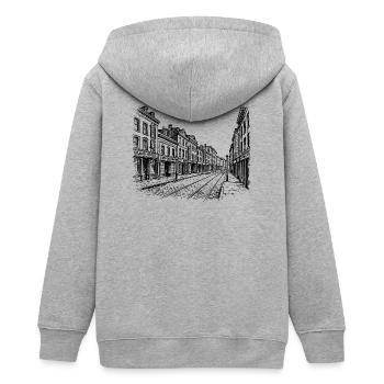 Vintage Street - Teenager Organic Kapuzenjacke Mini Cultivator von Stanley/Stella - Grau meliert - Hinten - AI Model Teenager Male light (155cm)