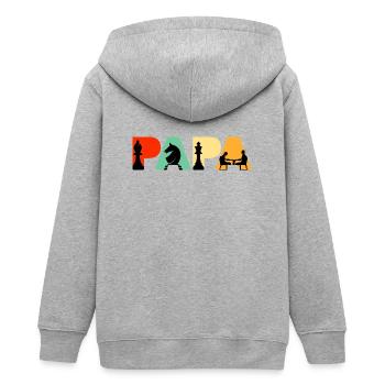 Schachpapa Retro Brettspiel Strategie Schachpapa - Teenager Organic Kapuzenjacke Mini Cultivator von Stanley/Stella - Grau meliert - Hinten - AI Model Teenager Male light (155cm)