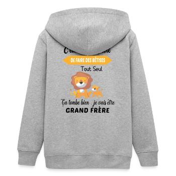 Enfant Annonce grossesse humour futur grand frère - Veste à capuche ado bio Stanley/Stella - gris chiné - Dos - AI Model Teenager Male light (155cm)