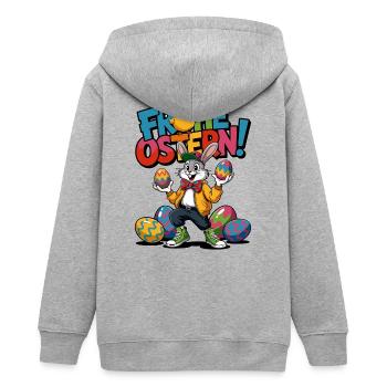 Fröhlicher Osterhase - Teenager Organic Kapuzenjacke Mini Cultivator von Stanley/Stella - Grau meliert - Hinten - AI Model Teenager Male light (155cm)