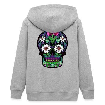 Floraler Zuckerschädel | Mexikanischer Tag der Toten - Teenager Organic Kapuzenjacke Mini Cultivator von Stanley/Stella - Grau meliert - Hinten - AI Model Teenager Male light (155cm)