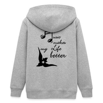 Music makes my Life better - Teens Organic Zip-up Hoodie by Stanley/Stella - heather grey - Back - AI Model Teenager Male light (155cm)