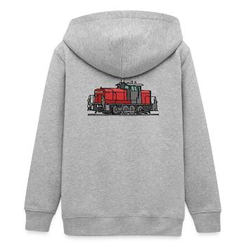 Diesellokomotive - Teenager Organic Kapuzenjacke Mini Cultivator von Stanley/Stella - Grau meliert - Hinten - AI Model Teenager Male light (155cm)