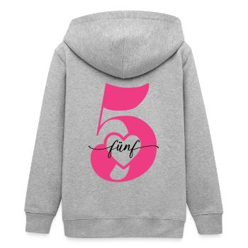 Ziffer Fünf 5 mit Herz - Teenager Organic Kapuzenjacke Mini Cultivator von Stanley/Stella - Grau meliert - Hinten - AI Model Teenager Male light (155cm)