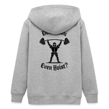 Tust du even Hoist - Lustiges Mittelalter Gym Meme - Teenager Organic Kapuzenjacke Mini Cultivator von Stanley/Stella - Grau meliert - Hinten - AI Model Teenager Male light (155cm)