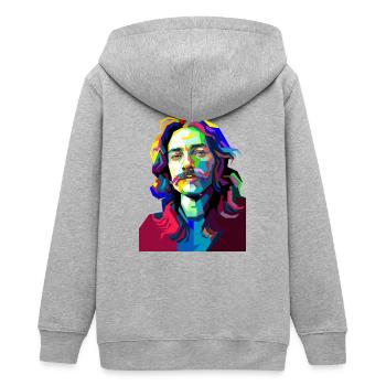 Musicien de batterie Pop Art - Veste à capuche ado bio Stanley/Stella - gris chiné - Dos - AI Model Teenager Male light (155cm)