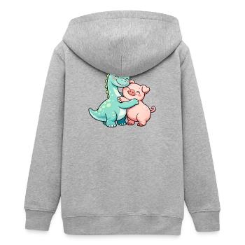 Süßer Brontosaurus & Schwein - Teenager Organic Kapuzenjacke Mini Cultivator von Stanley/Stella - Grau meliert - Hinten - AI Model Teenager Male light (155cm)
